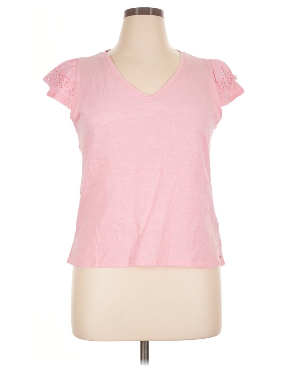 Tommy Hilfiger Light Pink V-Neck Eyelet Flutter Sleeve Tee